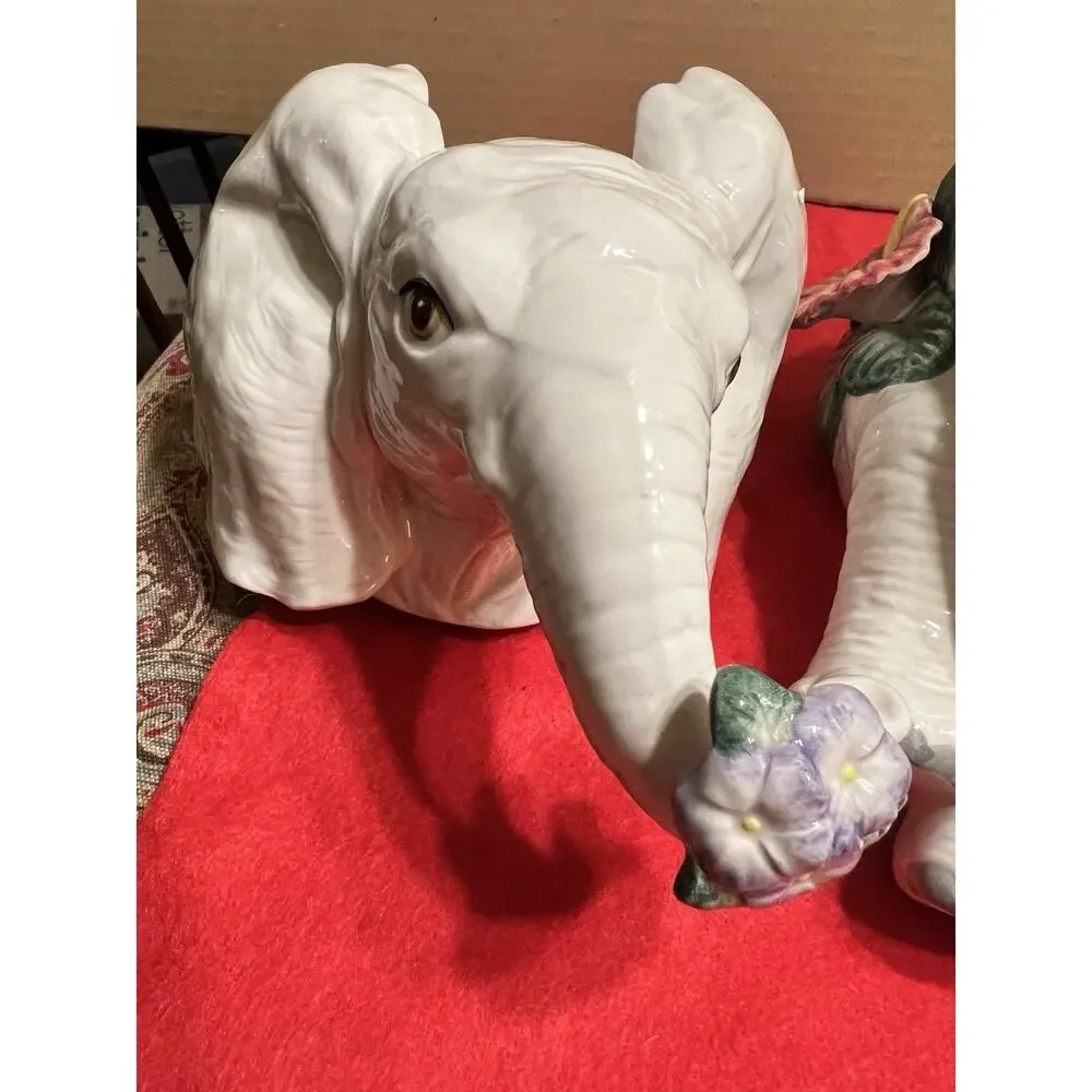VINTAGE 1991 FITZ & FLOYD JUNGLE RAINFOREST COLLECTION WHITE ELEPHANT COOKIE JAR
